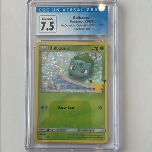 2021 Bulbasaur Confetti Holo McDonalds Celebrations Card - Graded 7.5